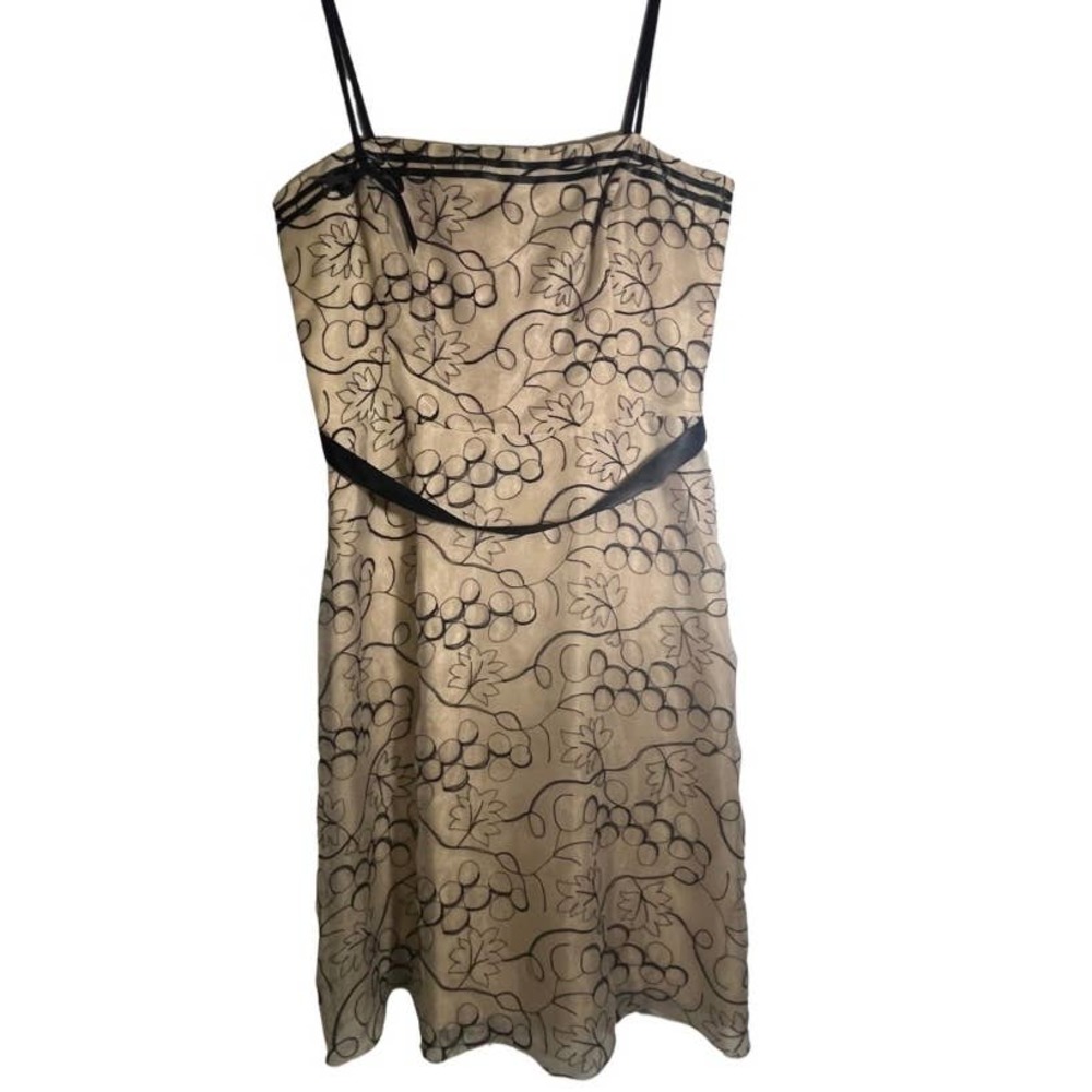 Party Dress Sleeveless Laundry by Shelli Segal NWT Tan and Black‎ Embroidery 10P
